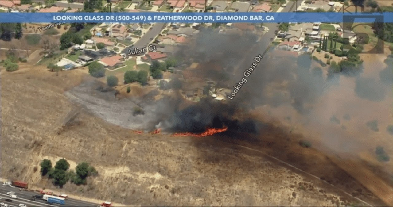 RV fire sparks brush blaze, shuts down westbound 60 Freeway in Diamond Bar